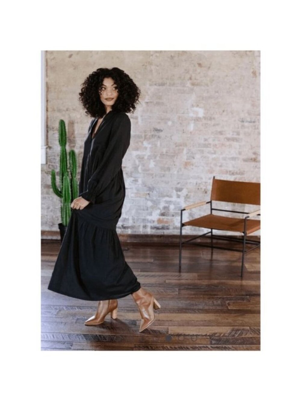 Able Jane Tiered Long Sleeve Maxi Dress 100% Cotton Black XS Cottagecore Boho